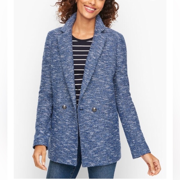 Talbots Women’s Navy Blazer Tweed Double Breasted Size 14 Career Business - Picture 2 of 7
